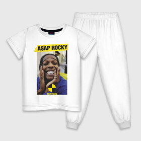 Детская пижама хлопок с принтом A$AP ROCKY в Кировске, 100% хлопок |  брюки и футболка прямого кроя, без карманов, на брюках мягкая резинка на поясе и по низу штанин
 | aap | asap | mob | rap | rocky | testing | асап | банда | моб | раким | реп | роки | рэп | рэпер | тестинг | эйсап | эсап