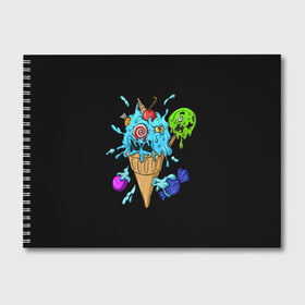 Альбом для рисования с принтом Мороженое Монстр в Кировске, 100% бумага
 | матовая бумага, плотность 200 мг. | Тематика изображения на принте: candy | ice cream | marshmallow | monster | monsters | oreo | sweets | zombie | зомби | леденец | леденцы | маршмеллоу | монстр | монстры | мороженое | орео | сладости