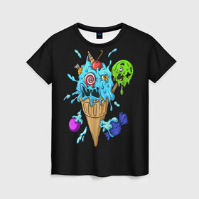 Женская футболка 3D с принтом Мороженое Монстр в Кировске, 100% полиэфир ( синтетическое хлопкоподобное полотно) | прямой крой, круглый вырез горловины, длина до линии бедер | candy | ice cream | marshmallow | monster | monsters | oreo | sweets | zombie | зомби | леденец | леденцы | маршмеллоу | монстр | монстры | мороженое | орео | сладости