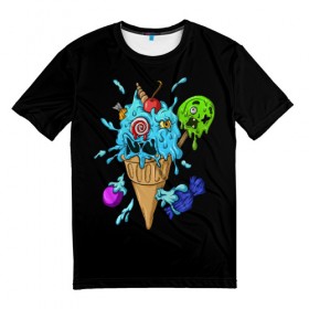 Мужская футболка 3D с принтом Мороженое Монстр в Кировске, 100% полиэфир | прямой крой, круглый вырез горловины, длина до линии бедер | candy | ice cream | marshmallow | monster | monsters | oreo | sweets | zombie | зомби | леденец | леденцы | маршмеллоу | монстр | монстры | мороженое | орео | сладости