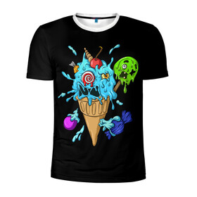 Мужская футболка 3D спортивная с принтом Мороженое Монстр в Кировске, 100% полиэстер с улучшенными характеристиками | приталенный силуэт, круглая горловина, широкие плечи, сужается к линии бедра | Тематика изображения на принте: candy | ice cream | marshmallow | monster | monsters | oreo | sweets | zombie | зомби | леденец | леденцы | маршмеллоу | монстр | монстры | мороженое | орео | сладости