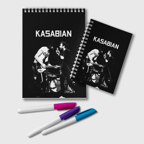 Блокнот с принтом Kasabian в Кировске, 100% бумага | 48 листов, плотность листов — 60 г/м2, плотность картонной обложки — 250 г/м2. Листы скреплены удобной пружинной спиралью. Цвет линий — светло-серый
 | kasabian | группы | касабиан | касейбиан | крис эдвардс | музыка | рок | рок группы | серджио пиццорно | том мейган