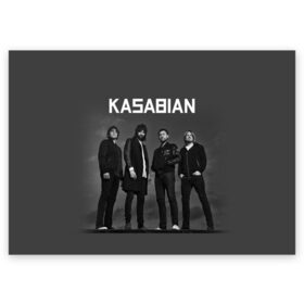 Поздравительная открытка с принтом Kasabian в Кировске, 100% бумага | плотность бумаги 280 г/м2, матовая, на обратной стороне линовка и место для марки
 | Тематика изображения на принте: kasabian | группы | касабиан | касейбиан | крис эдвардс | музыка | рок | рок группы | серджио пиццорно | том мейган