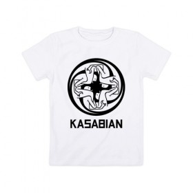 Детская футболка хлопок с принтом Kasabian в Кировске, 100% хлопок | круглый вырез горловины, полуприлегающий силуэт, длина до линии бедер | Тематика изображения на принте: kasabian | группы | касабиан | касейбиан | крис эдвардс | музыка | рок | рок группы | серджио пиццорно | том мейган