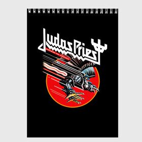 Скетчбук с принтом Judas Priest в Кировске, 100% бумага
 | 48 листов, плотность листов — 100 г/м2, плотность картонной обложки — 250 г/м2. Листы скреплены сверху удобной пружинной спиралью | Тематика изображения на принте: judas priest | metal | rock | группы | метал | музыка | рок | хард рок | хэви метал