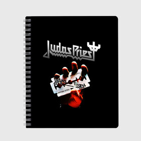 Тетрадь с принтом Judas Priest в Кировске, 100% бумага | 48 листов, плотность листов — 60 г/м2, плотность картонной обложки — 250 г/м2. Листы скреплены сбоку удобной пружинной спиралью. Уголки страниц и обложки скругленные. Цвет линий — светло-серый
 | Тематика изображения на принте: judas priest | metal | rock | группы | метал | музыка | рок | хард рок | хэви метал