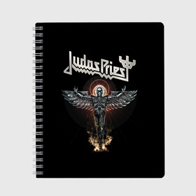 Тетрадь с принтом Judas Priest в Кировске, 100% бумага | 48 листов, плотность листов — 60 г/м2, плотность картонной обложки — 250 г/м2. Листы скреплены сбоку удобной пружинной спиралью. Уголки страниц и обложки скругленные. Цвет линий — светло-серый
 | Тематика изображения на принте: judas priest | metal | rock | группы | метал | музыка | рок | хард рок | хэви метал