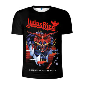 Мужская футболка 3D спортивная с принтом Judas Priest в Кировске, 100% полиэстер с улучшенными характеристиками | приталенный силуэт, круглая горловина, широкие плечи, сужается к линии бедра | Тематика изображения на принте: judas priest | metal | rock | группы | метал | музыка | рок | хард рок | хэви метал