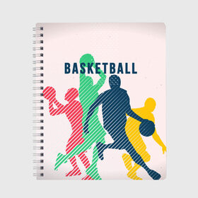 Тетрадь с принтом Баскетбол в Кировске, 100% бумага | 48 листов, плотность листов — 60 г/м2, плотность картонной обложки — 250 г/м2. Листы скреплены сбоку удобной пружинной спиралью. Уголки страниц и обложки скругленные. Цвет линий — светло-серый
 | Тематика изображения на принте: баскет | баскетбол | вип | дизайн | люди | мяч | новинка | спорт | спортсмен | топ | тренд | человек