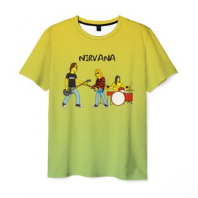 Мужская футболка 3D с принтом Nirvana в стиле simpsons в Кировске, 100% полиэфир | прямой крой, круглый вырез горловины, длина до линии бедер | 