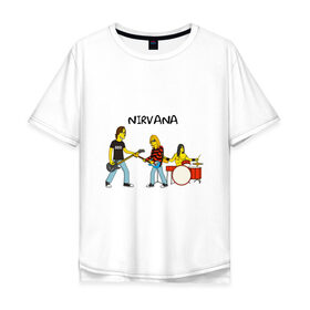 Мужская футболка хлопок Oversize с принтом Nirvana в стиле simpsons в Кировске, 100% хлопок | свободный крой, круглый ворот, “спинка” длиннее передней части | nirvana | simpsons | барабаны | басы | гитара | курт | курт кобейн | музыканты | мультик | нирвана | рок | симпсоны