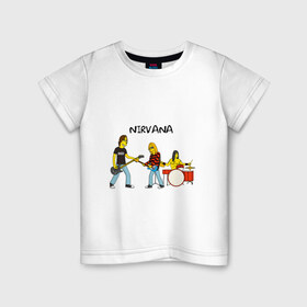 Детская футболка хлопок с принтом Nirvana в стиле simpsons в Кировске, 100% хлопок | круглый вырез горловины, полуприлегающий силуэт, длина до линии бедер | nirvana | simpsons | барабаны | басы | гитара | курт | курт кобейн | музыканты | мультик | нирвана | рок | симпсоны