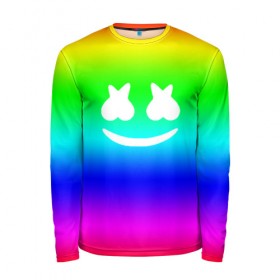 Мужской лонгслив 3D с принтом Marshmello COLORS в Кировске, 100% полиэстер | длинные рукава, круглый вырез горловины, полуприлегающий силуэт | christopher comstock | dj | marshmello | music | диджей | клубная музыка | клубняк | крис комсток | логотип | маршмэллоу | музыка