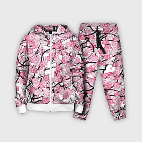 Детский костюм 3D с принтом Сакура в Кировске,  |  | blossoms | cherry | flower | pink | sakura | spring | white | абстракция | белые | весна | ветки | вишня | графика | иллюстрация | картинка | лепестки | мода | молодежная | орнамент | природа | рисунок | розовые | сакура