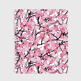 Тетрадь с принтом Сакура в Кировске, 100% бумага | 48 листов, плотность листов — 60 г/м2, плотность картонной обложки — 250 г/м2. Листы скреплены сбоку удобной пружинной спиралью. Уголки страниц и обложки скругленные. Цвет линий — светло-серый
 | blossoms | cherry | flower | pink | sakura | spring | white | абстракция | белые | весна | ветки | вишня | графика | иллюстрация | картинка | лепестки | мода | молодежная | орнамент | природа | рисунок | розовые | сакура