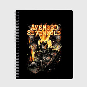 Тетрадь с принтом Avenged Sevenfold в Кировске, 100% бумага | 48 листов, плотность листов — 60 г/м2, плотность картонной обложки — 250 г/м2. Листы скреплены сбоку удобной пружинной спиралью. Уголки страниц и обложки скругленные. Цвет линий — светло-серый
 | a7x | avenged sevenfold | heavy metal | metal | группы | метал | музыка | прогрессивный метал | рок | хард рок | хэви метал