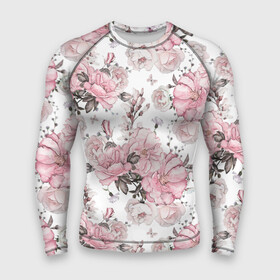 Мужской рашгард 3D с принтом Розовые розы в Кировске,  |  | bouquet | fashion | flora | flowers | illustra | nature | ornament | patterns | petals | pink | roses | style | youth | белый | букет | графика | иллюстрация | картинка | лепестки | мода | молодежная | орнамент | природа | рисунок | розовые | розы