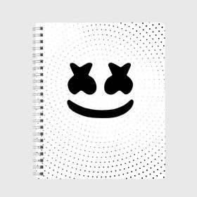 Тетрадь с принтом MARSHMELLO в Кировске, 100% бумага | 48 листов, плотность листов — 60 г/м2, плотность картонной обложки — 250 г/м2. Листы скреплены сбоку удобной пружинной спиралью. Уголки страниц и обложки скругленные. Цвет линий — светло-серый
 | marsh | marshmallow | marshmello | marshmelo | mello | music | smile | диджей | лого | маршмеллов | маршмеллоу | маршмеллу | маршмело | маршмелов | маршмелоу | музыка | музыкант | рожица | трэп | улыбка | хаус