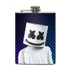 Фляга с принтом MARSHMELLO в Кировске, металлический корпус | емкость 0,22 л, размер 125 х 94 мм. Виниловая наклейка запечатывается полностью | marsh | marshmallow | marshmello | marshmelo | mello | music | smile | диджей | лого | маршмеллов | маршмеллоу | маршмеллу | маршмело | маршмелов | маршмелоу | музыка | музыкант | рожица | трэп | улыбка | хаус