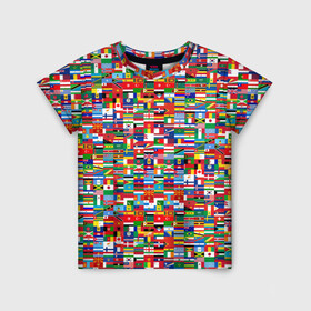 Детская футболка 3D с принтом ФЛАГИ в Кировске, 100% гипоаллергенный полиэфир | прямой крой, круглый вырез горловины, длина до линии бедер, чуть спущенное плечо, ткань немного тянется | pattern | материки | мир | паттерн | страны | текстура | флаги | флаги мира | флажки
