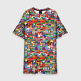 Детское платье 3D с принтом ФЛАГИ в Кировске, 100% полиэстер | прямой силуэт, чуть расширенный к низу. Круглая горловина, на рукавах — воланы | pattern | материки | мир | паттерн | страны | текстура | флаги | флаги мира | флажки