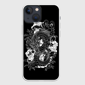 Чехол для iPhone 13 mini с принтом Дракон в Кировске,  |  | anc | animal | dragon | japan | japanese | legend | myth | symbol | волны | графика | дракон | древний | животное | злой | иллюстрация | картинка | легенда | миф | мода | молодежная | орнамент | рисунок | символ | стиль | тату
