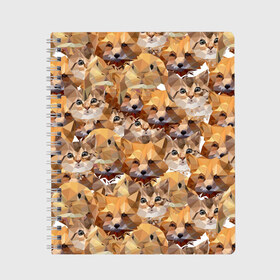 Тетрадь с принтом Котята и лисята в Кировске, 100% бумага | 48 листов, плотность листов — 60 г/м2, плотность картонной обложки — 250 г/м2. Листы скреплены сбоку удобной пружинной спиралью. Уголки страниц и обложки скругленные. Цвет линий — светло-серый
 | Тематика изображения на принте: cats | foxes | kittens | pu | весёлые | взгляд | геометрический | геометрия | голова | графика | дикая | добрые | домашние | животные | иллюстрация | картинка | коллаж | коты | котята | лисы | лисята | мода