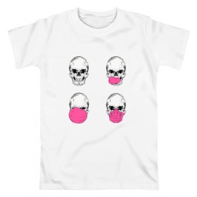 Мужская футболка хлопок с принтом Skull With Bubble Gum в Кировске, 100% хлопок | прямой крой, круглый вырез горловины, длина до линии бедер, слегка спущенное плечо. | Тематика изображения на принте: 