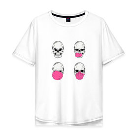 Мужская футболка хлопок Oversize с принтом Skull With Bubble Gum в Кировске, 100% хлопок | свободный крой, круглый ворот, “спинка” длиннее передней части | Тематика изображения на принте: 