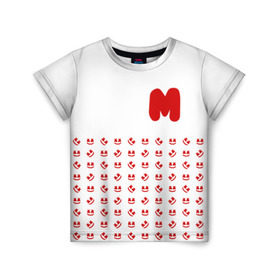 Детская футболка 3D с принтом MARSHMELLO в Кировске, 100% гипоаллергенный полиэфир | прямой крой, круглый вырез горловины, длина до линии бедер, чуть спущенное плечо, ткань немного тянется | marsh | marshmallow | marshmello | marshmelo | mello | music | smile | диджей | лого | маршмеллов | маршмеллоу | маршмеллу | маршмело | маршмелов | маршмелоу | музыка | музыкант | рожица | трэп | улыбка | хаус