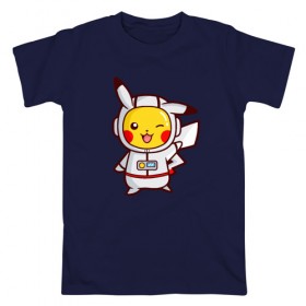 Мужская футболка хлопок с принтом Pikachu Astronaut в Кировске, 100% хлопок | прямой крой, круглый вырез горловины, длина до линии бедер, слегка спущенное плечо. | Тематика изображения на принте: 
