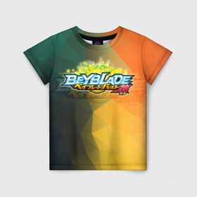 Детская футболка 3D с принтом beyblade логотип в Кировске, 100% гипоаллергенный полиэфир | прямой крой, круглый вырез горловины, длина до линии бедер, чуть спущенное плечо, ткань немного тянется | beyblade | beyblade burst | tomy beyblade | бейблэйд бердс | бейблэйд берст