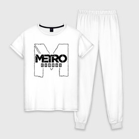 Женская пижама хлопок с принтом METRO EXODUS в Кировске, 100% хлопок | брюки и футболка прямого кроя, без карманов, на брюках мягкая резинка на поясе и по низу штанин | 