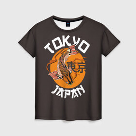 Женская футболка 3D с принтом Токио в Кировске, 100% полиэфир ( синтетическое хлопкоподобное полотно) | прямой крой, круглый вырез горловины, длина до линии бедер | carp | city | country | fashio | fish | gold | great | hieroglyphs | japan | koi | sun | symbol | tokyo | акварель | большое | город | графика | золотая | иероглифы | иллюстрация | карп | картинка | кои | мода | рисунок | рыбка | символ | солнце