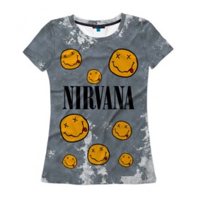 Женская футболка 3D с принтом NIRVANA в Кировске, 100% полиэфир ( синтетическое хлопкоподобное полотно) | прямой крой, круглый вырез горловины, длина до линии бедер | nirvana | альтернативный рок | гранж | группа | курт кобейн | логотип нирвана | музыка | нирвана | песни | рок