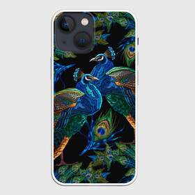 Чехол для iPhone 13 mini с принтом Павлины в Кировске,  |  | birds | exotic | jungle | pal | peacocks | tropical | акварель | ветки | вышивка | геометрический | графика | джунгли | иллюстрация | картинка | мода | молодежная | орнамент | павлины | пальмы | перья | птицы | рисунок