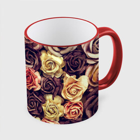 Кружка 3D с принтом Шоколадные розы в Кировске, керамика | ёмкость 330 мл | бабушке | девочке | девушке | дочке | желтые цветы | женщине | маме | подруге | природа | розовые цветы | розы | сестре | теще | тюльпаны | цветы