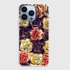 Чехол для iPhone 13 Pro с принтом Шоколадные розы в Кировске,  |  | бабушке | девочке | девушке | дочке | желтые цветы | женщине | маме | подруге | природа | розовые цветы | розы | сестре | теще | тюльпаны | цветы