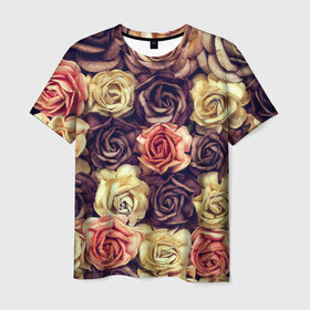 Мужская футболка 3D с принтом Шоколадные розы в Кировске, 100% полиэфир | прямой крой, круглый вырез горловины, длина до линии бедер | бабушке | девочке | девушке | дочке | желтые цветы | женщине | маме | подруге | природа | розовые цветы | розы | сестре | теще | тюльпаны | цветы