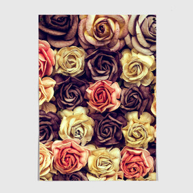 Постер с принтом Шоколадные розы в Кировске, 100% бумага
 | бумага, плотность 150 мг. Матовая, но за счет высокого коэффициента гладкости имеет небольшой блеск и дает на свету блики, но в отличии от глянцевой бумаги не покрыта лаком | бабушке | девочке | девушке | дочке | желтые цветы | женщине | маме | подруге | природа | розовые цветы | розы | сестре | теще | тюльпаны | цветы