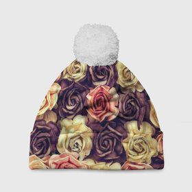Шапка 3D c помпоном с принтом Шоколадные розы в Кировске, 100% полиэстер | универсальный размер, печать по всей поверхности изделия | бабушке | девочке | девушке | дочке | желтые цветы | женщине | маме | подруге | природа | розовые цветы | розы | сестре | теще | тюльпаны | цветы