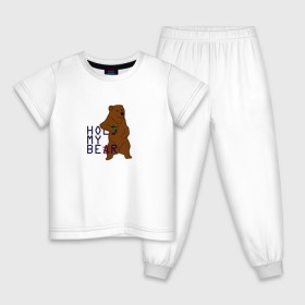 Детская пижама хлопок с принтом HOLD MY BEAR в Кировске, 100% хлопок |  брюки и футболка прямого кроя, без карманов, на брюках мягкая резинка на поясе и по низу штанин
 | beer | hold | my. bear | забавно | медведь | мем