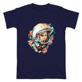 Мужская футболка хлопок с принтом Гагарин в Кировске, 100% хлопок | прямой крой, круглый вырез горловины, длина до линии бедер, слегка спущенное плечо. | 12 апреля | астронавт | вселенная | день космонавтики | звезды | космонавт | космос | луна | планета | поехали | полет | ссср | юрий
