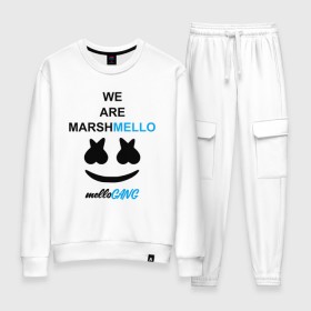 Женский костюм хлопок с принтом Marshmello (MELLOGANG) в Кировске, 100% хлопок | на свитшоте круглая горловина, мягкая резинка по низу. Брюки заужены к низу, на них два вида карманов: два 