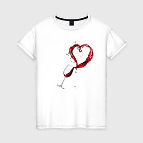 Женская футболка хлопок с принтом Винишко в сердце у меня в Кировске, 100% хлопок | прямой крой, круглый вырез горловины, длина до линии бедер, слегка спущенное плечо | love | wine | бокал | вино | винцо | любовь | сердце | фужер