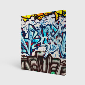 Холст квадратный с принтом Graffiti в Кировске, 100% ПВХ |  | grafity | paint | street art | urban | город | граффити | искусство | кирпичи | краски | рисунки | стена | улицы | уличное искусство