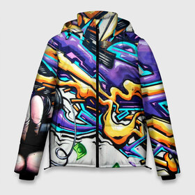 Мужская зимняя куртка 3D с принтом NEON GRAFFITI в Кировске, верх — 100% полиэстер; подкладка — 100% полиэстер; утеплитель — 100% полиэстер | длина ниже бедра, свободный силуэт Оверсайз. Есть воротник-стойка, отстегивающийся капюшон и ветрозащитная планка. 

Боковые карманы с листочкой на кнопках и внутренний карман на молнии. | grafity | paint | street art | urban | город | граффити | искусство | кирпичи | краски | рисунки | стена | улицы | уличное искусство