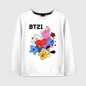 Детский лонгслив хлопок с принтом BT21 Mascots в Кировске, 100% хлопок | круглый вырез горловины, полуприлегающий силуэт, длина до линии бедер | bangtan boys | bt21mascots | bts | chimmy | cooky | koya | mang | rj | shooky | tata | van