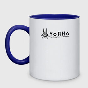 Кружка двухцветная с принтом YoRHa Logo в Кировске, керамика | объем — 330 мл, диаметр — 80 мм. Цветная ручка и кайма сверху, в некоторых цветах — вся внутренняя часть | nier automata | nier automata logo | yorha