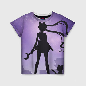 Детская футболка 3D с принтом Pretty Soldier Sailor Moon в Кировске, 100% гипоаллергенный полиэфир | прямой крой, круглый вырез горловины, длина до линии бедер, чуть спущенное плечо, ткань немного тянется | Тематика изображения на принте: luna | night tokyo | princess serenity | sailor moon | usagi tsukino | луна | сейлор мун
